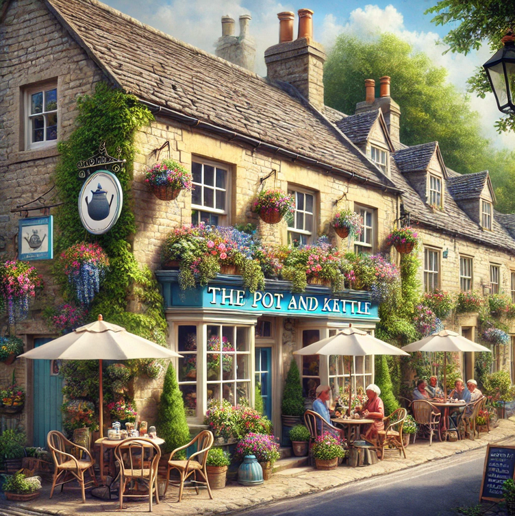 The Pot & Kettle café on Cobblers Lane. Thistle Grange village.