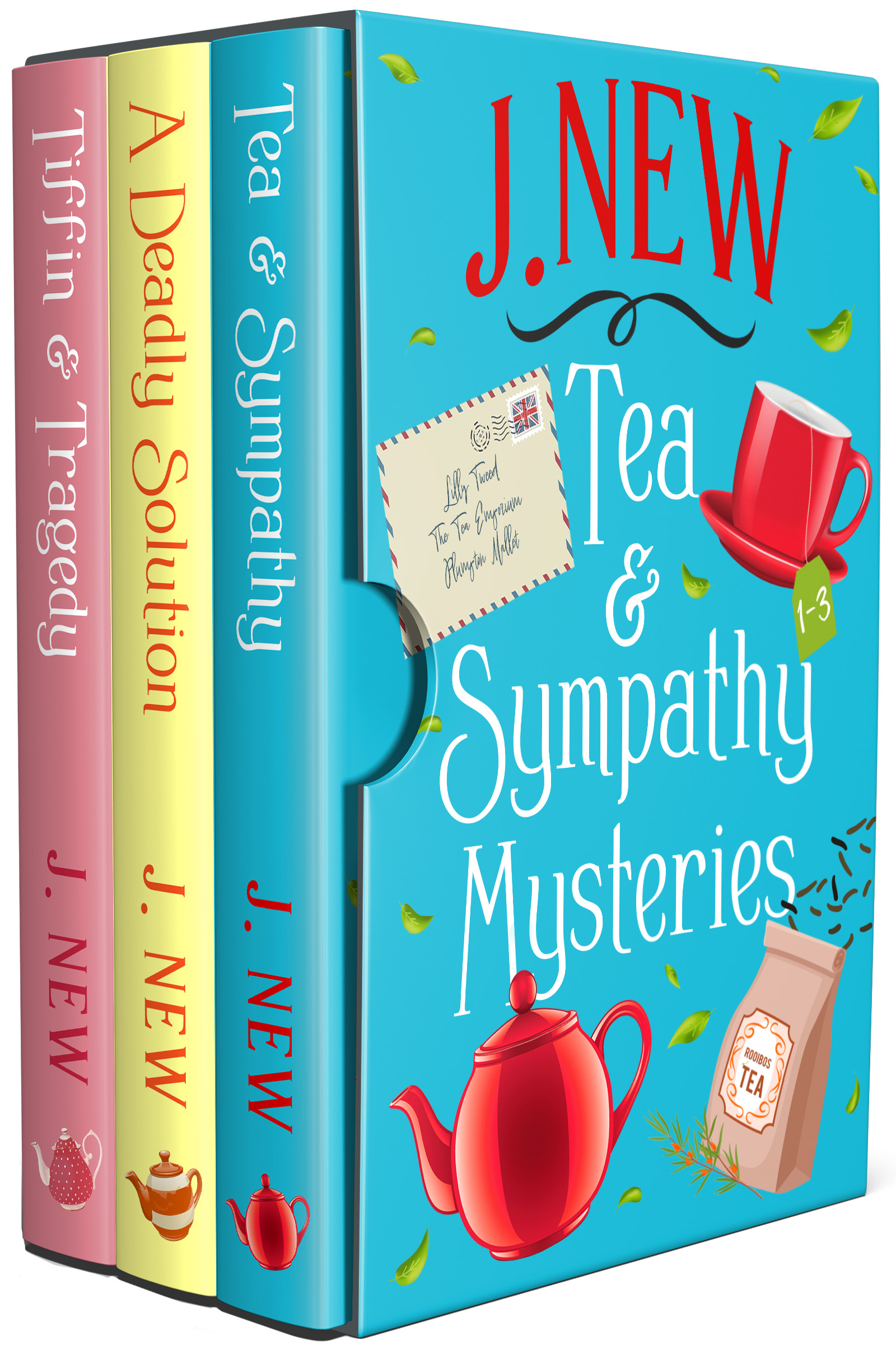 Tea and Sympathy books one, two and three in the popular British cozy culinary mystery series by British author J. New
