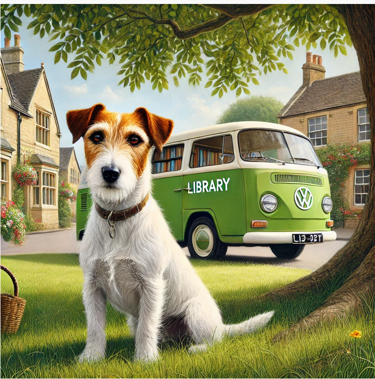 Fischer Finch the exceptionally clever dog detective in the popular British cozy mystery series by author J. New