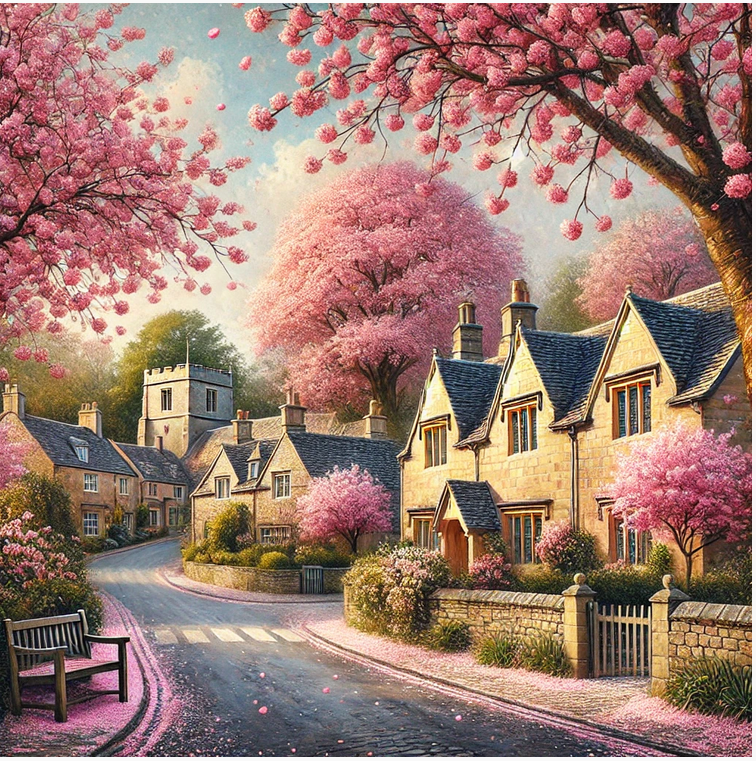 Quaint Southern English Village Cherrytree Downs as featured in the hugely popular British cozy mystery series Finch and Fischer mysteries by British author J. New